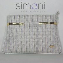Woven tweed white and silver clutch bag