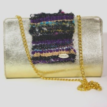 Leather Gold Clutch with woven fabric