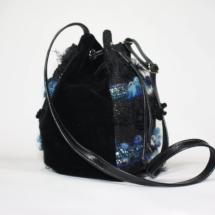 Blue and black pouch bag side