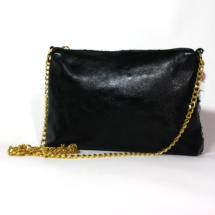 Pink and black purse with chain back
